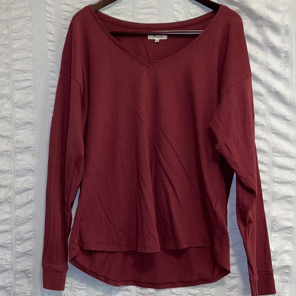 Madewell Vneck Maroon Long Sleeve Top